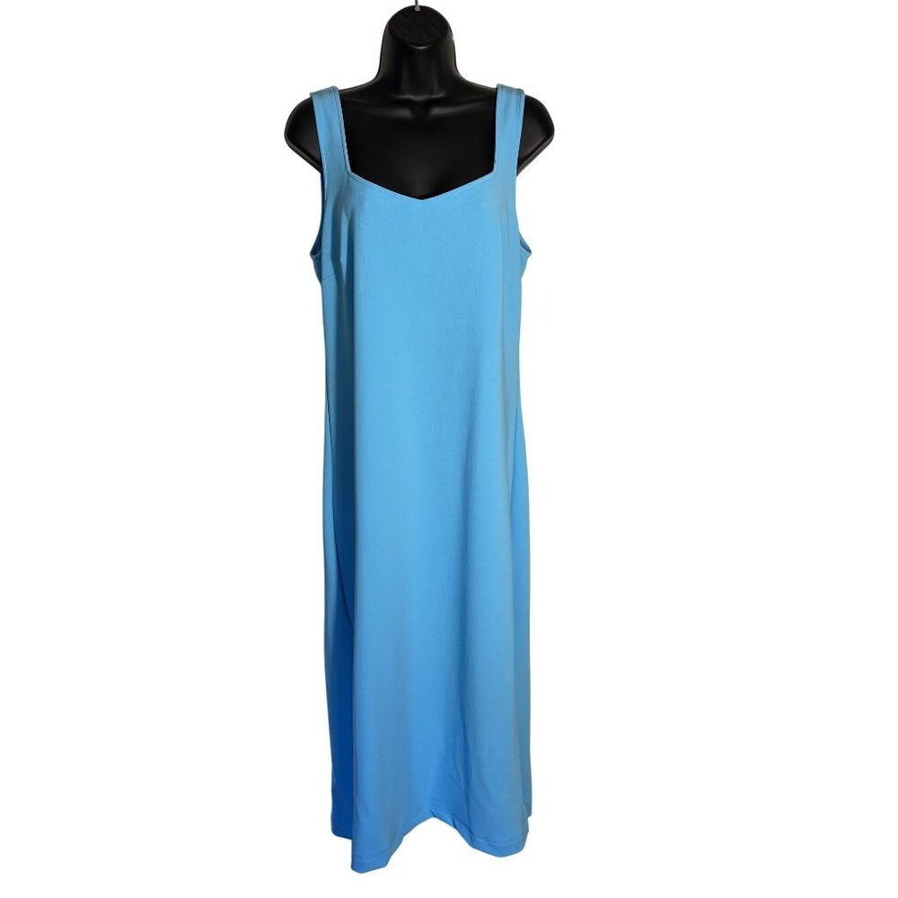 Boston Proper Beyond Travel Sleeveless Blue Midi Dress W/ Side Slits Size M - Picture 2 of 10